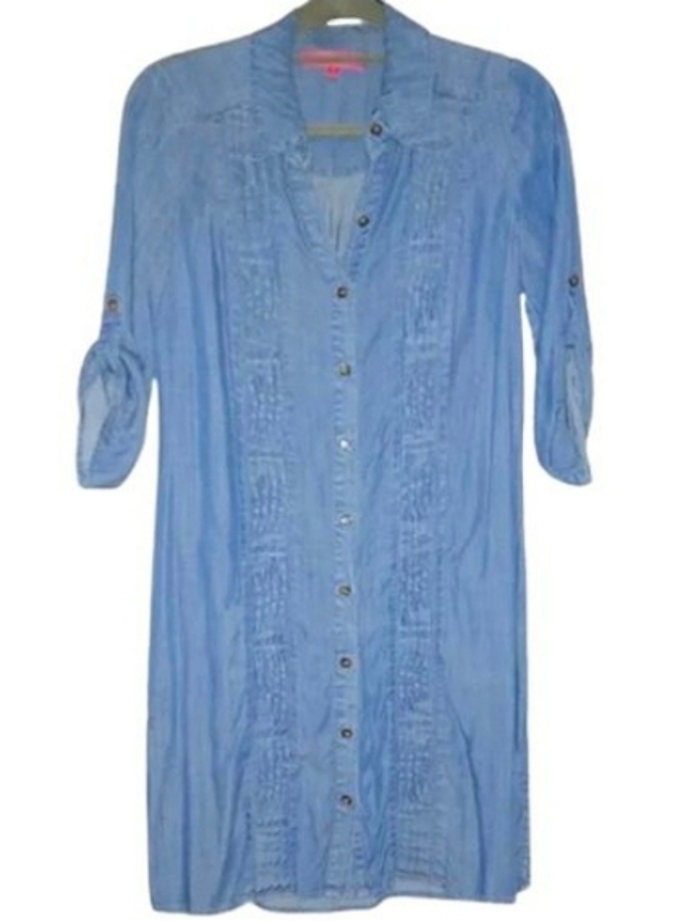 Catherine Malandrino Light Blue Denim Chambray Loose Fit Boho Dress Pintucked 6